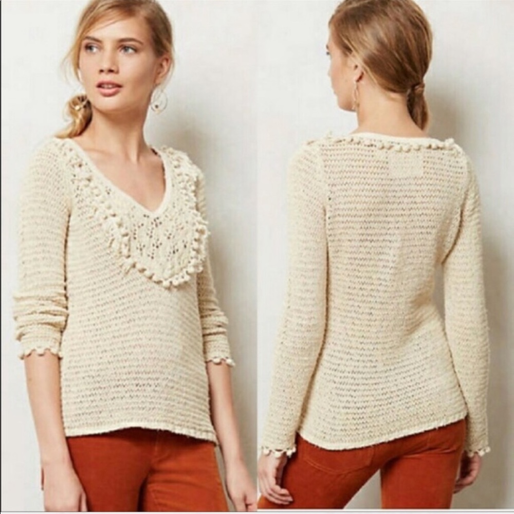 BRAND NEW Anthropologie Ivory V-Neck Sweater